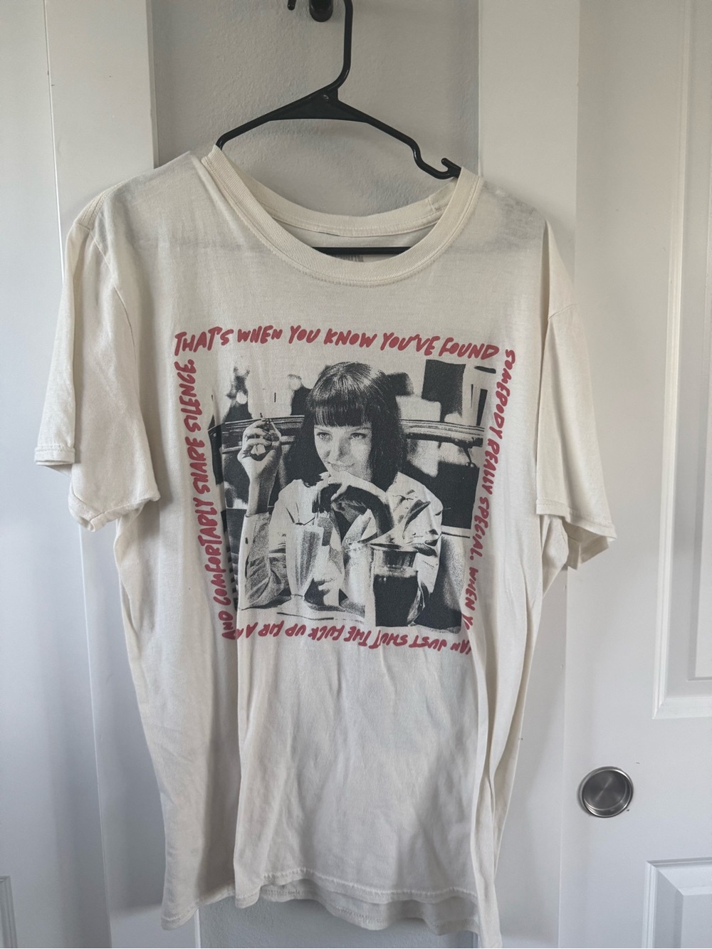 Urban Outfitters Cream Graphic Short Sleeve Tee with Red Accent